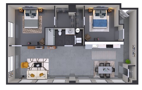 Floor plan for 1 bed, 1 bath, 860 sqft